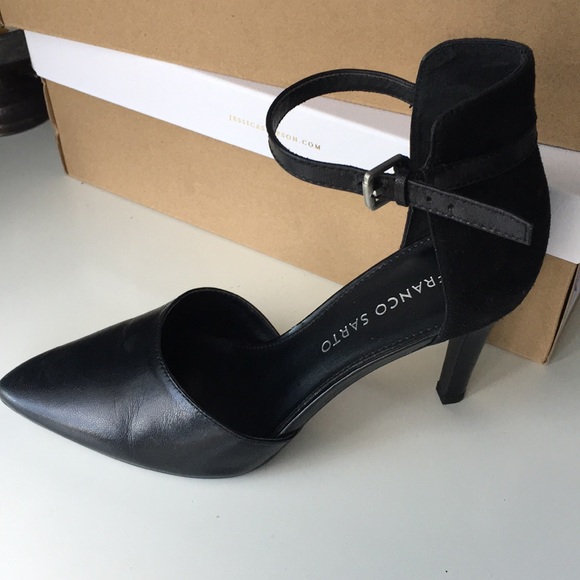 Franco Sarto Black Leather/Suede Heels size 6 - Picture 3 of 6